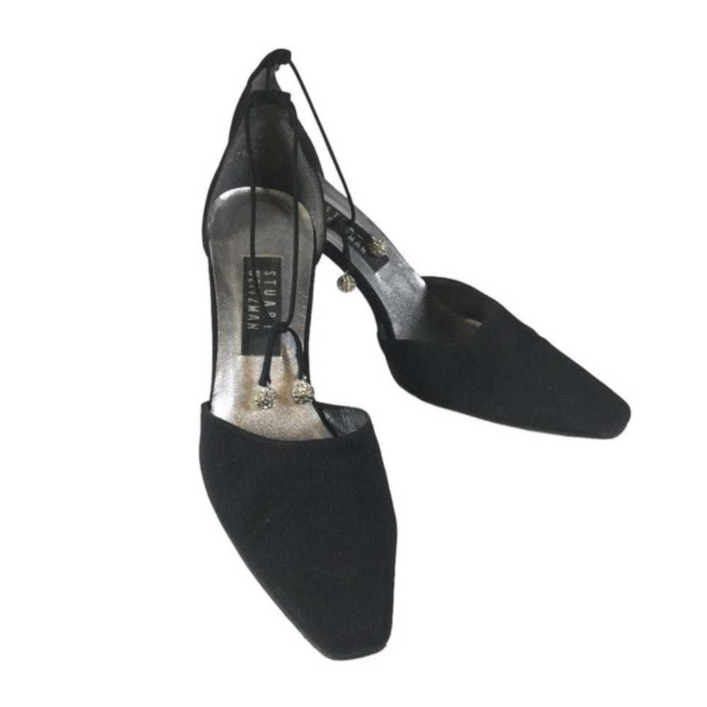 Stuart Weizmann Black Strap Heels, Size 8 - image 1